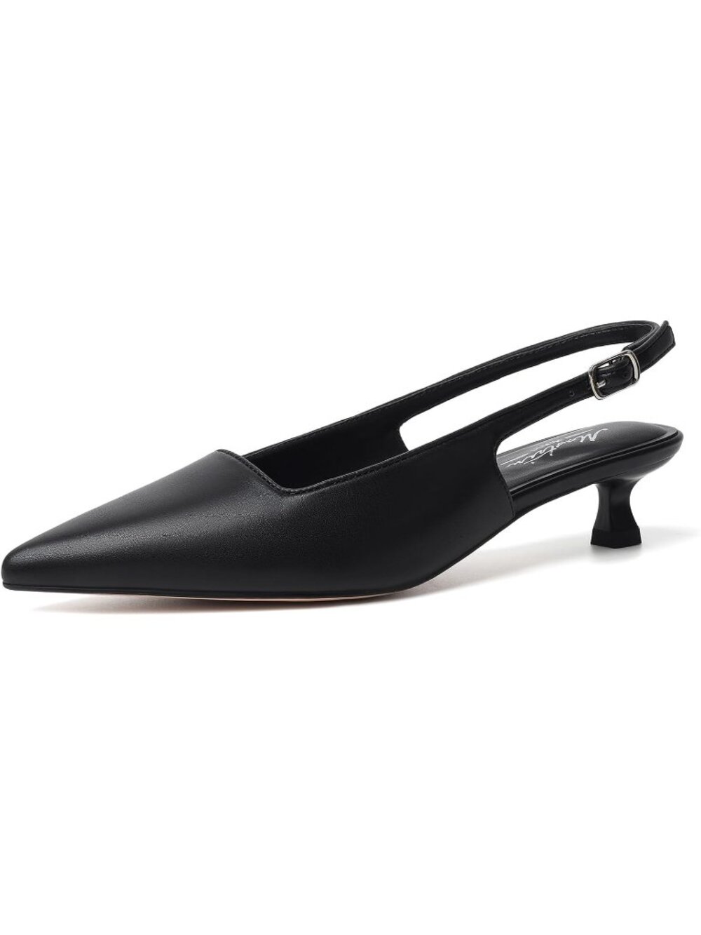 Women's Black Kitten Heels Pointed Closed Toe Heels Low Pumps for Party Work